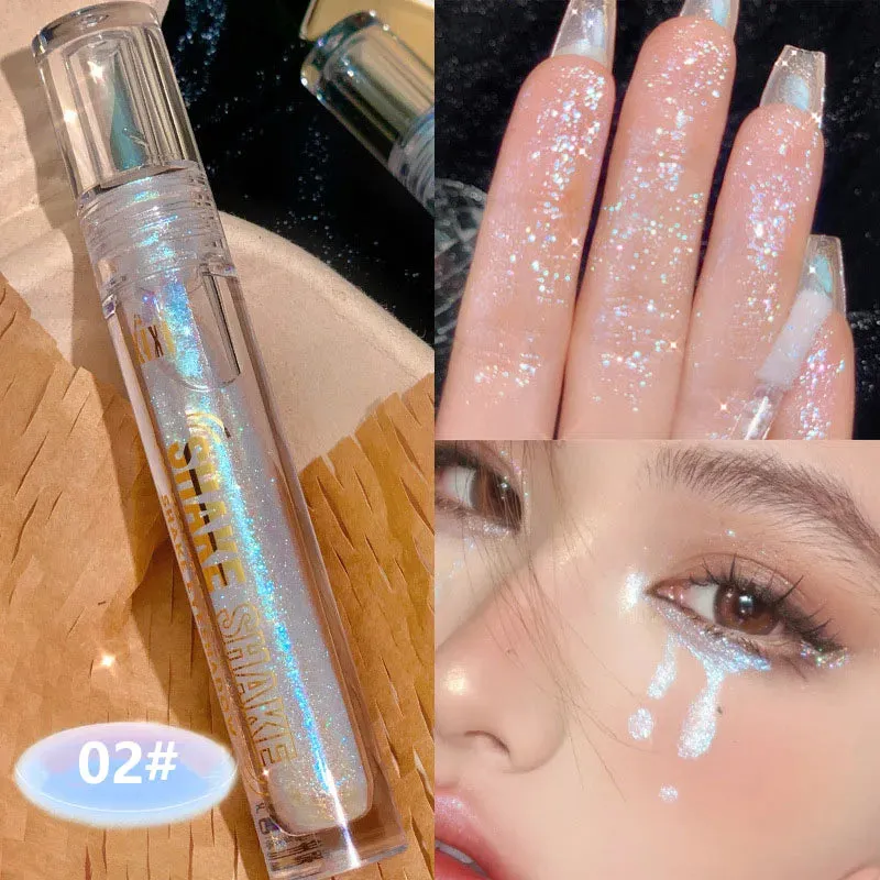 Yeknu Purple Blue Glitter Liquid Highlighter Water Light Diamond Polarized Liquid Eyeshadow Bright Crystal Highgloss Palette Cosmetics