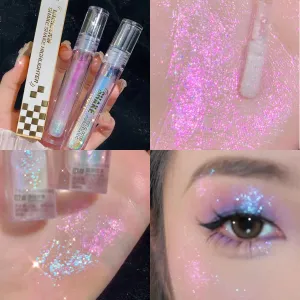Yeknu Purple Blue Glitter Liquid Highlighter Water Light Diamond Polarized Liquid Eyeshadow Bright Crystal Highgloss Palette Cosmetics