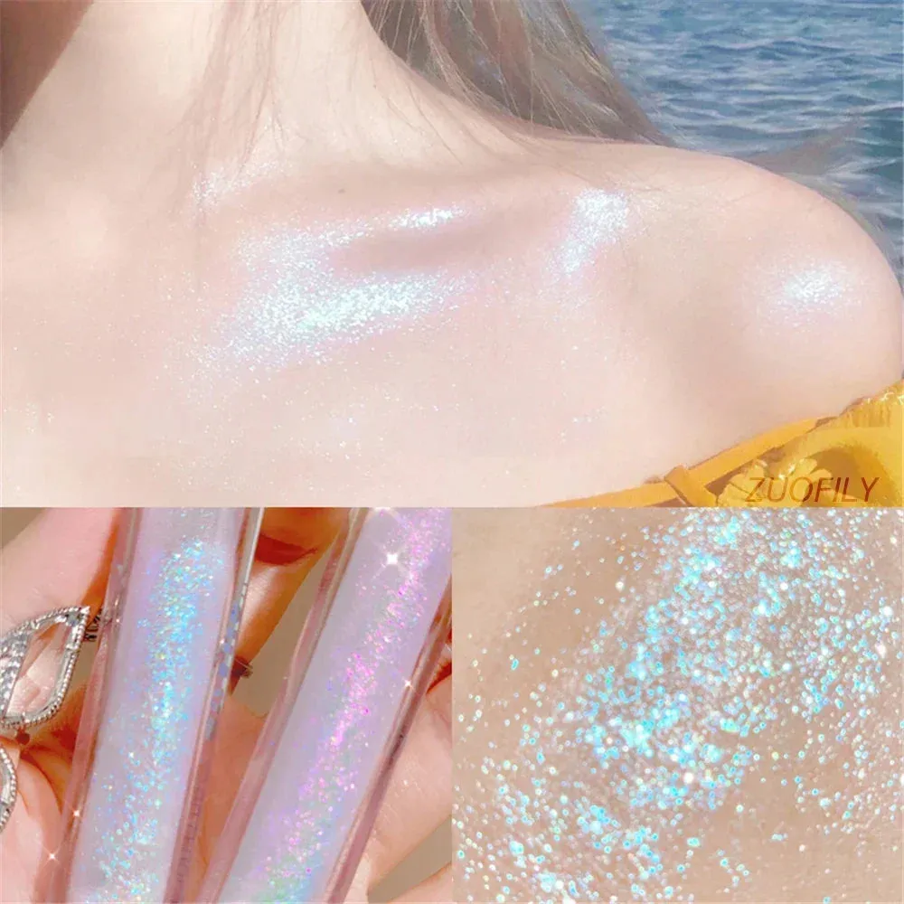 Yeknu Purple Blue Glitter Liquid Highlighter Water Light Diamond Polarized Liquid Eyeshadow Bright Crystal Highgloss Palette Cosmetics