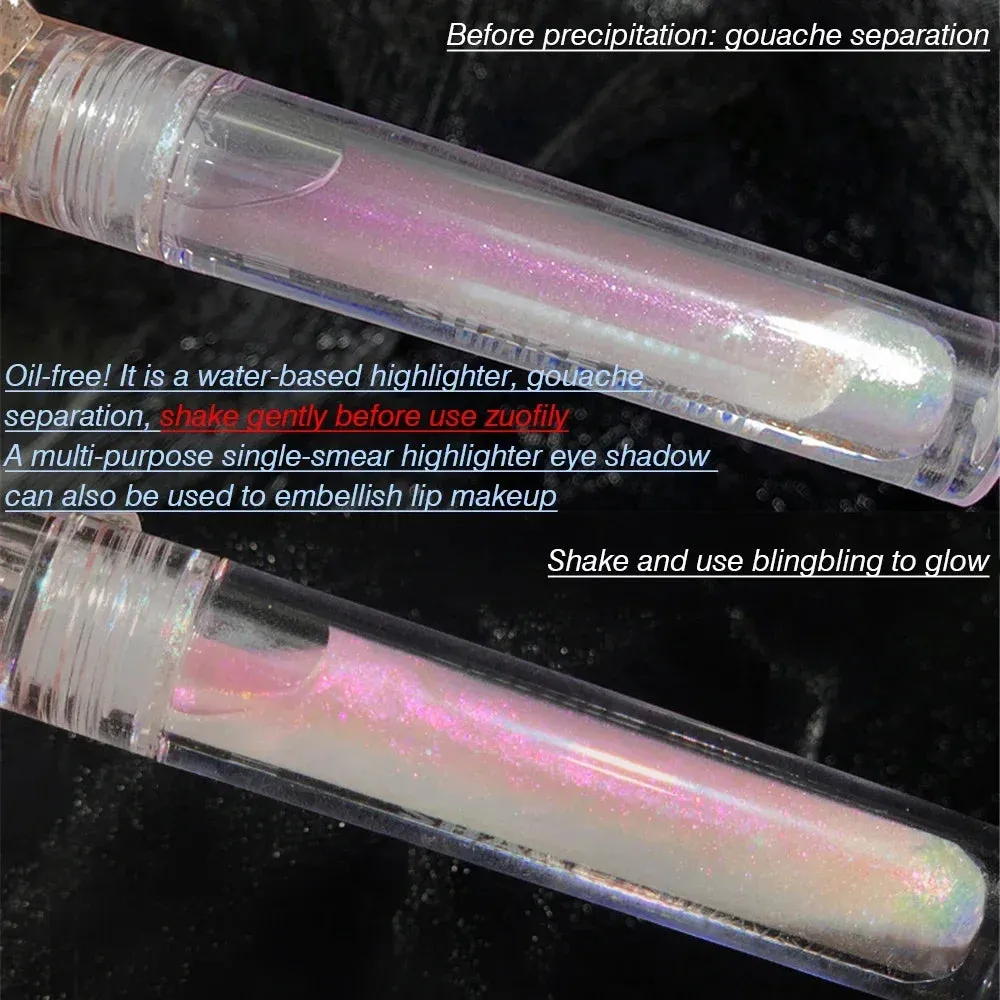 Yeknu Purple Blue Glitter Liquid Highlighter Water Light Diamond Polarized Liquid Eyeshadow Bright Crystal Highgloss Palette Cosmetics