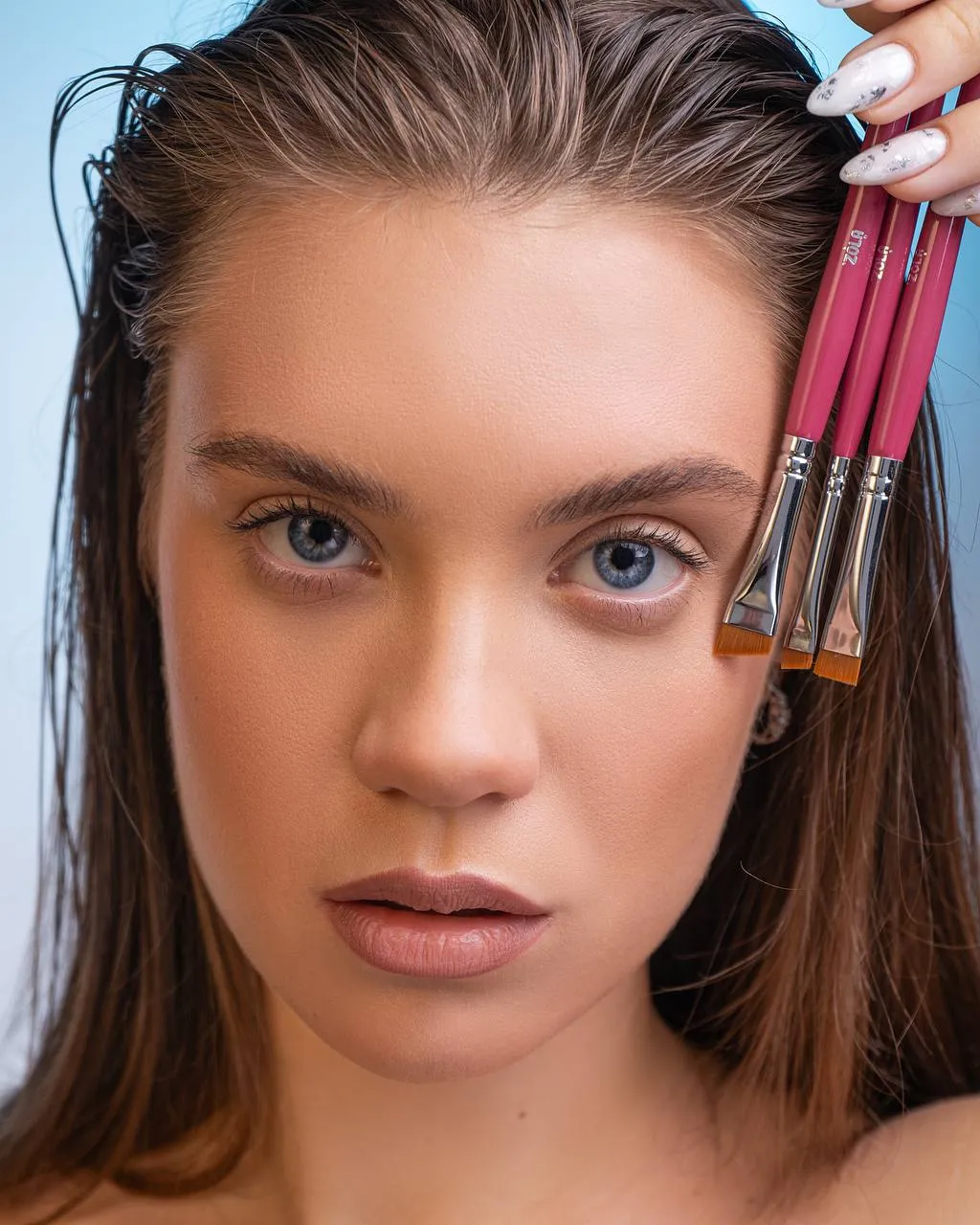 ZOLA Professional set of eyebrow brushes MAGIC BROW BRUSHES Raspberry